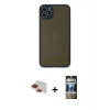 MARSİLYAN™- iPhone 11 Pro Max Kılıf Ahenk Çizgi Serisi - Siyah 34D Hayalet Izgaralı Cam + Pers Alüminyum Kamera Lens - KI