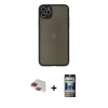 MARSİLYAN™- iPhone 11 Pro Max Kılıf Ahenk Çizgi Serisi - Siyah 34D Hayalet Izgaralı Cam + Pers Alüminyum Kamera Lens - KI