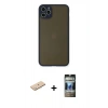 MARSİLYAN™- iPhone 11 Pro Max Kılıf Ahenk Çizgi Serisi - Siyah 34D Hayalet Izgaralı Cam + Mavi Renkli Kamera Lens Koruma Cam