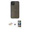 MARSİLYAN™- iPhone 11 Pro Max Kılıf Ahenk Çizgi Serisi - Siyah 34D Hayalet Izgaralı Cam + Mavi Renkli Kamera Lens Koruma Cam