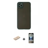 MARSİLYAN™- iPhone 11 Pro Max Kılıf Ahenk Çizgi Serisi - Siyah 34D Hayalet Izgaralı Cam + Mavi Renkli Kamera Lens Koruma Cam