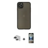 MARSİLYAN™- iPhone 11 Pro Max Kılıf Ahenk Çizgi Serisi - Siyah 34D Hayalet Izgaralı Cam + Pers Alüminyum Kamera Lens - SH