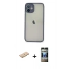 MARSİLYAN™- iPhone 11 Pro Max Kılıf Ahenk Çizgi Serisi - Siyah 34D Hayalet Izgaralı Cam + Renkli Kamera Lens Koruma Cam - SI