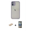 MARSİLYAN™- iPhone 11 Pro Max Kılıf Ahenk Çizgi Serisi - Siyah 34D Hayalet Izgaralı Cam + Renkli Kamera Lens Koruma Cam - SI