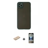 MARSİLYAN™- iPhone 11 Pro Max Kılıf Ahenk Çizgi Serisi - Siyah 34D Hayalet Izgaralı Cam + Renkli Kamera Lens Koruma Cam - SI