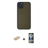 MARSİLYAN™- iPhone 11 Pro Max Kılıf Ahenk Çizgi Serisi - Siyah 34D Hayalet Izgaralı Cam + Turuncu Renkli Kamera Lens Koruma Cam