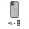 MARSİLYAN™- iPhone 11 Pro Max Kılıf Ahenk Çizgi Serisi - Siyah 34D Hayalet Izgaralı Cam + Rainbow Kamera Lens Koruma Cam - YL