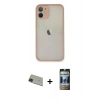MARSİLYAN™- iPhone 11 Pro Max Kılıf Ahenk Çizgi Serisi - Siyah 34D Hayalet Izgaralı Cam + Rainbow Kamera Lens Koruma Cam - YL