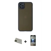 MARSİLYAN™- iPhone 11 Pro Max Kılıf Ahenk Çizgi Serisi - Siyah 34D Hayalet Izgaralı Cam + Rainbow Kamera Lens Koruma Cam - YL
