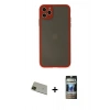 MARSİLYAN™- iPhone 11 Pro Max Kılıf Ahenk Çizgi Serisi - Siyah 34D Hayalet Izgaralı Cam + Rainbow Kamera Lens Koruma Cam - YL