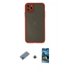 MARSİLYAN™- iPhone 11 Pro Max Kılıf Ahenk Çizgi Serisi - Siyah 34D Izgaralı Cam + Shine Kamera Lens Koruma Cam - GI