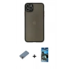 MARSİLYAN™- iPhone 11 Pro Max Kılıf Ahenk Çizgi Serisi - Siyah 34D Izgaralı Cam + Metal Kamera Lens Koruma Cam - MR