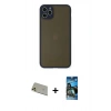 MARSİLYAN™- iPhone 11 Pro Max Kılıf Ahenk Çizgi Serisi - Siyah 34D Izgaralı Cam + Rainbow Kamera Lens Koruma Cam - GD