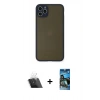 MARSİLYAN™- iPhone 11 Pro Max Kılıf Ahenk Çizgi Serisi - Siyah 34D Izgaralı Cam + Kamera Lens Koruma Cam - SF