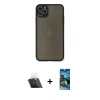 MARSİLYAN™- iPhone 11 Pro Max Kılıf Ahenk Çizgi Serisi - Siyah 34D Izgaralı Cam + Kamera Lens Koruma Cam - SF
