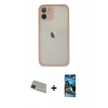 MARSİLYAN™- iPhone 11 Pro Max Kılıf Ahenk Çizgi Serisi - Siyah 34D Izgaralı Cam + Rainbow Kamera Lens Koruma Cam - YL
