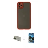 MARSİLYAN™- iPhone 11 Pro Max Kılıf Ahenk Çizgi Serisi - Siyah 34D Izgaralı Cam + Rainbow Kamera Lens Koruma Cam - YL