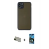 MARSİLYAN™- iPhone 11 Pro Max Kılıf Ahenk Çizgi Serisi - Siyah 34D Izgaralı Cam + Rainbow Kamera Lens Koruma Cam - YL