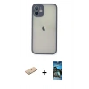MARSİLYAN™- iPhone 11 Pro Max Kılıf Ahenk Çizgi Serisi - Siyah 34D Izgaralı Cam + Renkli Kamera Lens Koruma Cam - YL