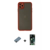 MARSİLYAN™- iPhone 11 Pro Max Kılıf Ahenk Çizgi Serisi - Siyah 360 Mat Full Body Arka Koruyucu + Açık Yeşil Metal Kamera Lens Koruma Cam