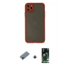 MARSİLYAN™- iPhone 11 Pro Max Kılıf Ahenk Çizgi Serisi - Siyah 360 Mat Full Body Arka Koruyucu + Shine Kamera Lens Koruma Cam - GD
