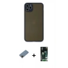 MARSİLYAN™- iPhone 11 Pro Max Kılıf Ahenk Çizgi Serisi - Siyah 360 Mat Full Body Arka Koruyucu + Shine Kamera Lens Koruma Cam - GD