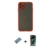 MARSİLYAN™- iPhone 11 Pro Max Kılıf Ahenk Çizgi Serisi - Siyah 360 Mat Full Body Arka Koruyucu + Metal Kamera Lens Koruma Cam - MR