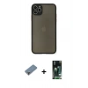 MARSİLYAN™- iPhone 11 Pro Max Kılıf Ahenk Çizgi Serisi - Siyah 360 Mat Full Body Arka Koruyucu + Metal Kamera Lens Koruma Cam - MR