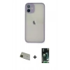MARSİLYAN™- iPhone 11 Pro Max Kılıf Ahenk Çizgi Serisi - Siyah 360 Mat Full Body Arka Koruyucu + Rainbow Kamera Lens Koruma Cam - YL