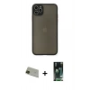 MARSİLYAN™- iPhone 11 Pro Max Kılıf Ahenk Çizgi Serisi - Siyah 360 Mat Full Body Arka Koruyucu + Rainbow Kamera Lens Koruma Cam - YL