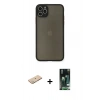 MARSİLYAN™- iPhone 11 Pro Max Kılıf Ahenk Çizgi Serisi - Siyah 360 Mat Full Body Arka Koruyucu + Renkli Kamera Lens Koruma Cam - YL