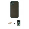 MARSİLYAN™- iPhone 11 Pro Max Kılıf Ahenk Çizgi Serisi - Siyah 360 Mat Full Body Arka Koruyucu + Renkli Kamera Lens Koruma Cam - YL