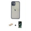 MARSİLYAN™- iPhone 11 Pro Max Kılıf Ahenk Çizgi Serisi - Siyah 360 Mat Full Body Arka Koruyucu + Renkli Kamera Lens Koruma Cam - YL