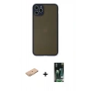 MARSİLYAN™- iPhone 11 Pro Max Kılıf Ahenk Çizgi Serisi - Siyah 360 Mat Full Body Arka Koruyucu + Renkli Kamera Lens Koruma Cam - TU