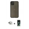 MARSİLYAN™- iPhone 11 Pro Max Kılıf Ahenk Çizgi Serisi - Siyah 360 Mat Full Body Arka Koruyucu + Pers Alüminyum Kamera Lens - YL