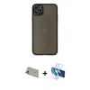 MARSİLYAN™- iPhone 11 Pro Max Kılıf Ahenk Çizgi Serisi - Siyah 3D Antistatik Cam Ekran Koruyucu + Rainbow Kamera Lens Koruma Cam - GD