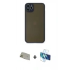 MARSİLYAN™- iPhone 11 Pro Max Kılıf Ahenk Çizgi Serisi - Siyah 3D Antistatik Cam Ekran Koruyucu + Rainbow Kamera Lens Koruma Cam - GD
