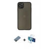 MARSİLYAN™- iPhone 11 Pro Max Kılıf Ahenk Çizgi Serisi - Siyah 3D Antistatik Cam Ekran Koruyucu + Shine Kamera Lens Koruma Cam - GD