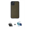 MARSİLYAN™- iPhone 11 Pro Max Kılıf Ahenk Çizgi Serisi - Siyah 3D Antistatik Cam Ekran Koruyucu + Kamera Lens Koruma Cam - SF