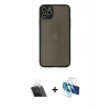 MARSİLYAN™- iPhone 11 Pro Max Kılıf Ahenk Çizgi Serisi - Siyah 3D Antistatik Cam Ekran Koruyucu + Kamera Lens Koruma Cam - SF