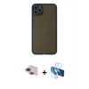 MARSİLYAN™- iPhone 11 Pro Max Kılıf Ahenk Çizgi Serisi - Siyah 3D Antistatik Cam Ekran Koruyucu + Pers Alüminyum Kamera Lens - KI