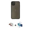 MARSİLYAN™- iPhone 11 Pro Max Kılıf Ahenk Çizgi Serisi - Siyah 3D Antistatik Cam Ekran Koruyucu + Pers Alüminyum Kamera Lens - KI