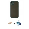 MARSİLYAN™- iPhone 11 Pro Max Kılıf Ahenk Çizgi Serisi - Siyah 3D Antistatik Cam Ekran Koruyucu + Renkli Kamera Lens Koruma Cam - PE