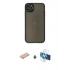 MARSİLYAN™- iPhone 11 Pro Max Kılıf Ahenk Çizgi Serisi - Siyah 3D Antistatik Cam Ekran Koruyucu + Renkli Kamera Lens Koruma Cam - TU