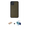 MARSİLYAN™- iPhone 11 Pro Max Kılıf Ahenk Çizgi Serisi - Siyah 3D Antistatik Cam Ekran Koruyucu + Renkli Kamera Lens Koruma Cam - TU