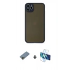 MARSİLYAN™- iPhone 11 Pro Max Kılıf Ahenk Çizgi Serisi - Siyah 3D Antistatik Cam Ekran Koruyucu + Shine Kamera Lens Koruma Cam - GD