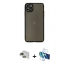 MARSİLYAN™- iPhone 11 Pro Max Kılıf Ahenk Çizgi Serisi - Siyah 3D Antistatik Cam Ekran Koruyucu + Pers Alüminyum Kamera Lens - YL