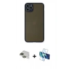 MARSİLYAN™- iPhone 11 Pro Max Kılıf Ahenk Çizgi Serisi - Siyah 3D Antistatik Cam Ekran Koruyucu + Pers Alüminyum Kamera Lens - YL