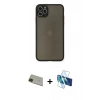 MARSİLYAN™- iPhone 11 Pro Max Kılıf Ahenk Çizgi Serisi - Siyah 3D Antistatik Cam Ekran Koruyucu + Yeşil Rainbow Kamera Lens Koruma Cam