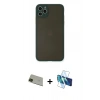 MARSİLYAN™- iPhone 11 Pro Max Kılıf Ahenk Çizgi Serisi - Siyah 3D Antistatik Cam Ekran Koruyucu + Yeşil Rainbow Kamera Lens Koruma Cam